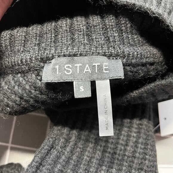 1.State Cable Knit Long Sleeve Turtleneck Sweater Back-Cutout Black Small NWT - Picture 5 of 14